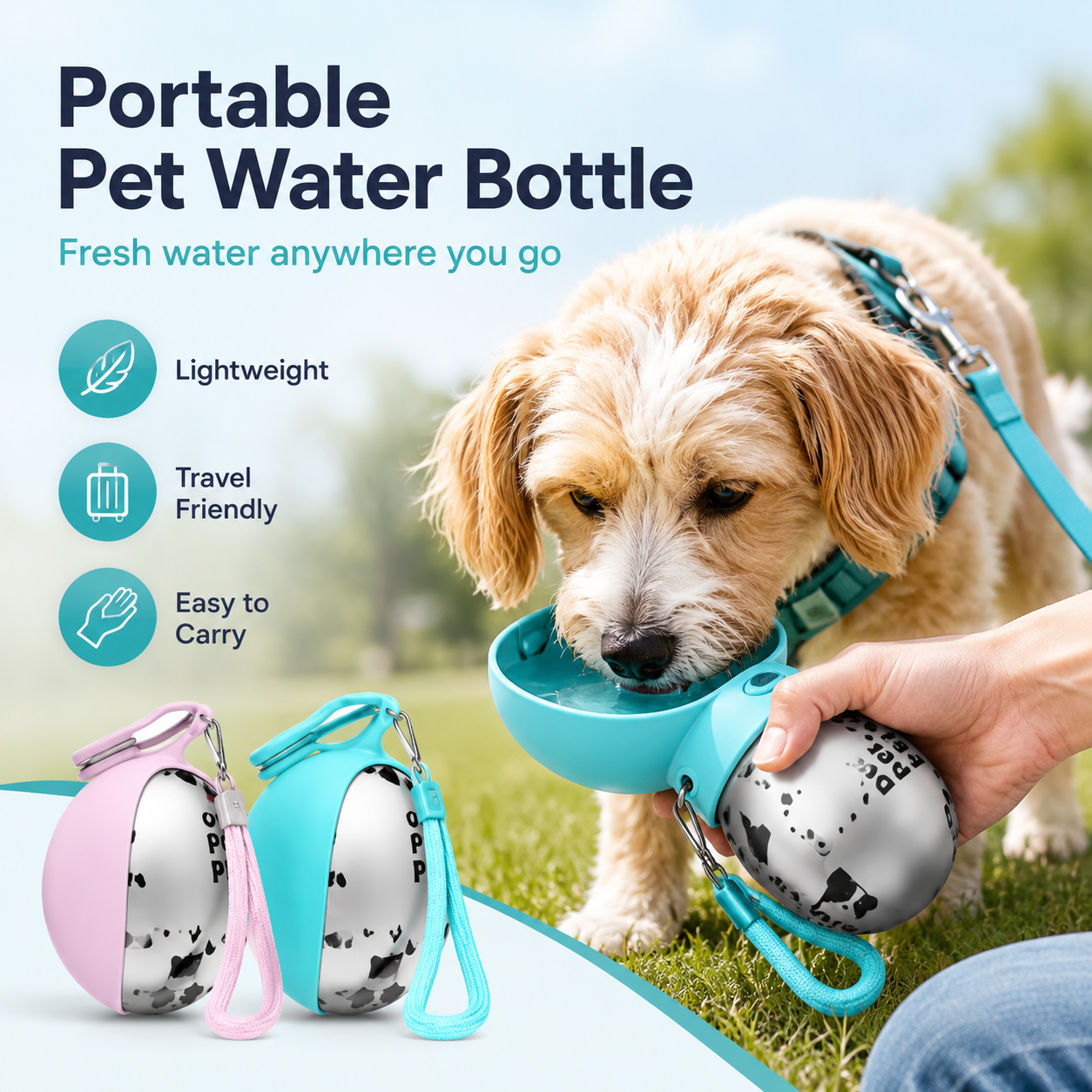 Portable Pet Water Bottle with Foldable Silicone Bowl – 285ml