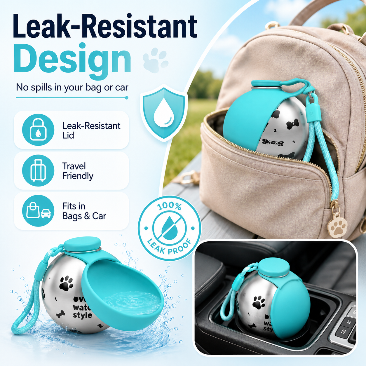 Portable Pet Water Bottle with Foldable Silicone Bowl – 285ml