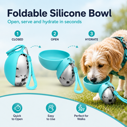 Portable Pet Water Bottle with Foldable Silicone Bowl – 285ml