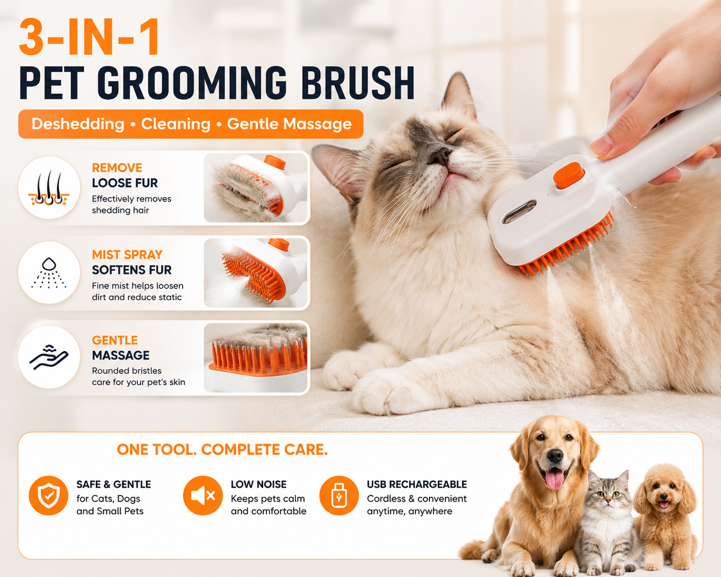 3-in-1 Pet Grooming Mist Brush