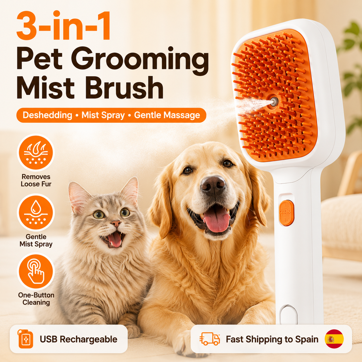 3-in-1 Pet Grooming Mist Brush