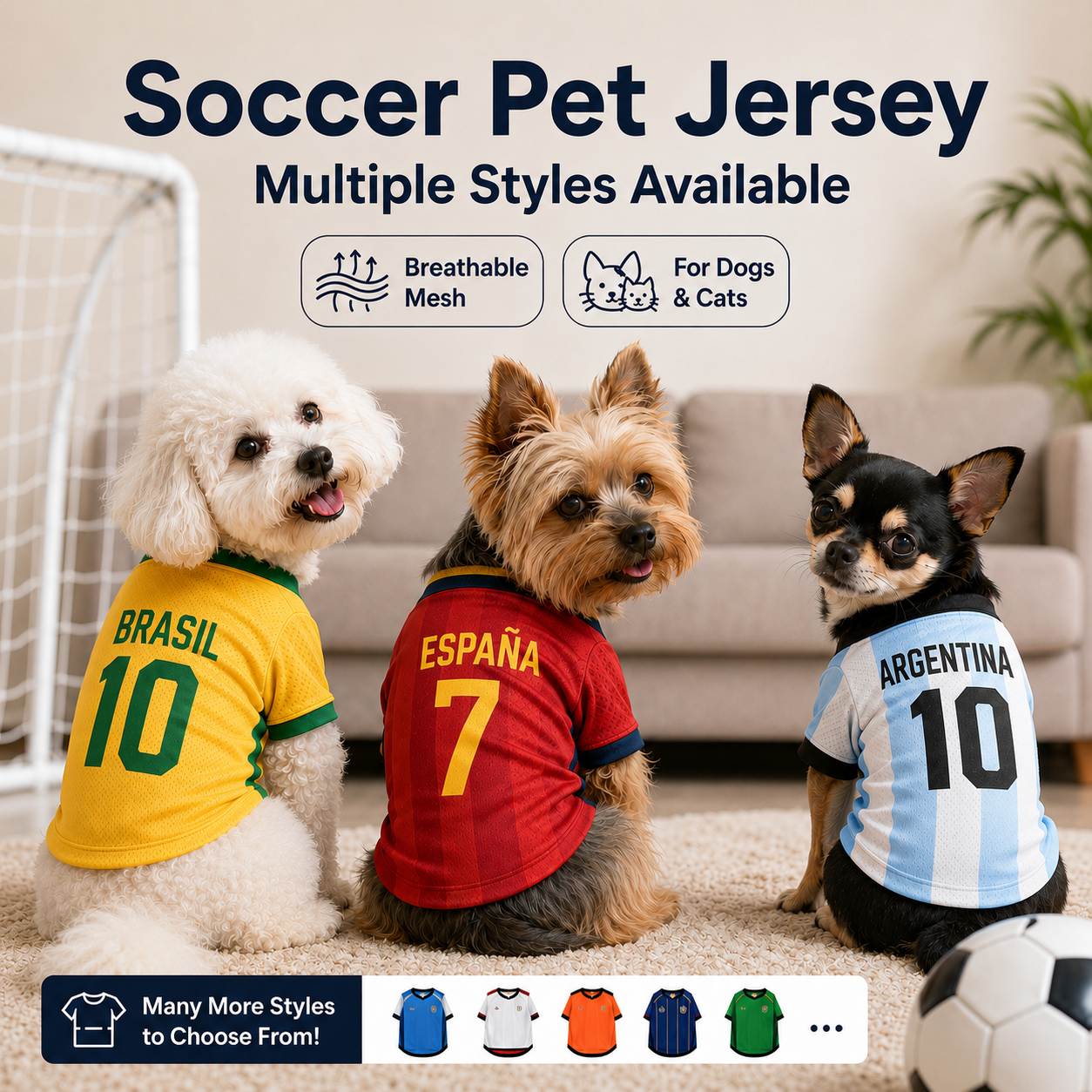 Breathable Soccer Pet Jersey for Dogs and Cats | Lightweight Pet Shirt
