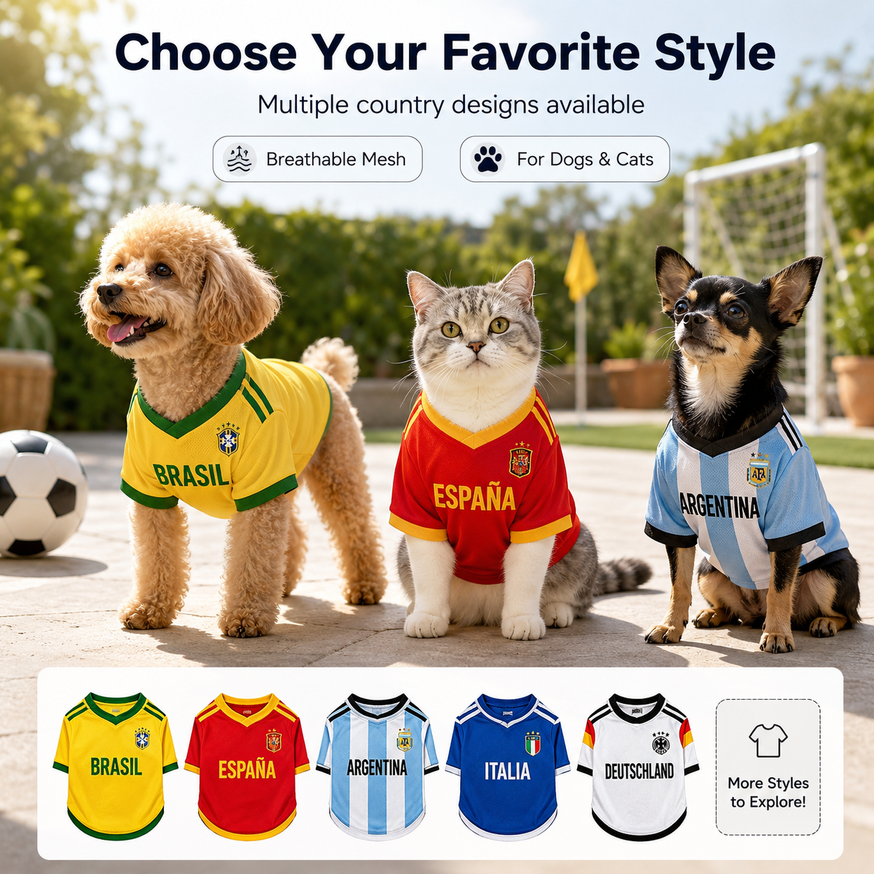 Breathable Soccer Pet Jersey for Dogs and Cats | Lightweight Pet Shirt